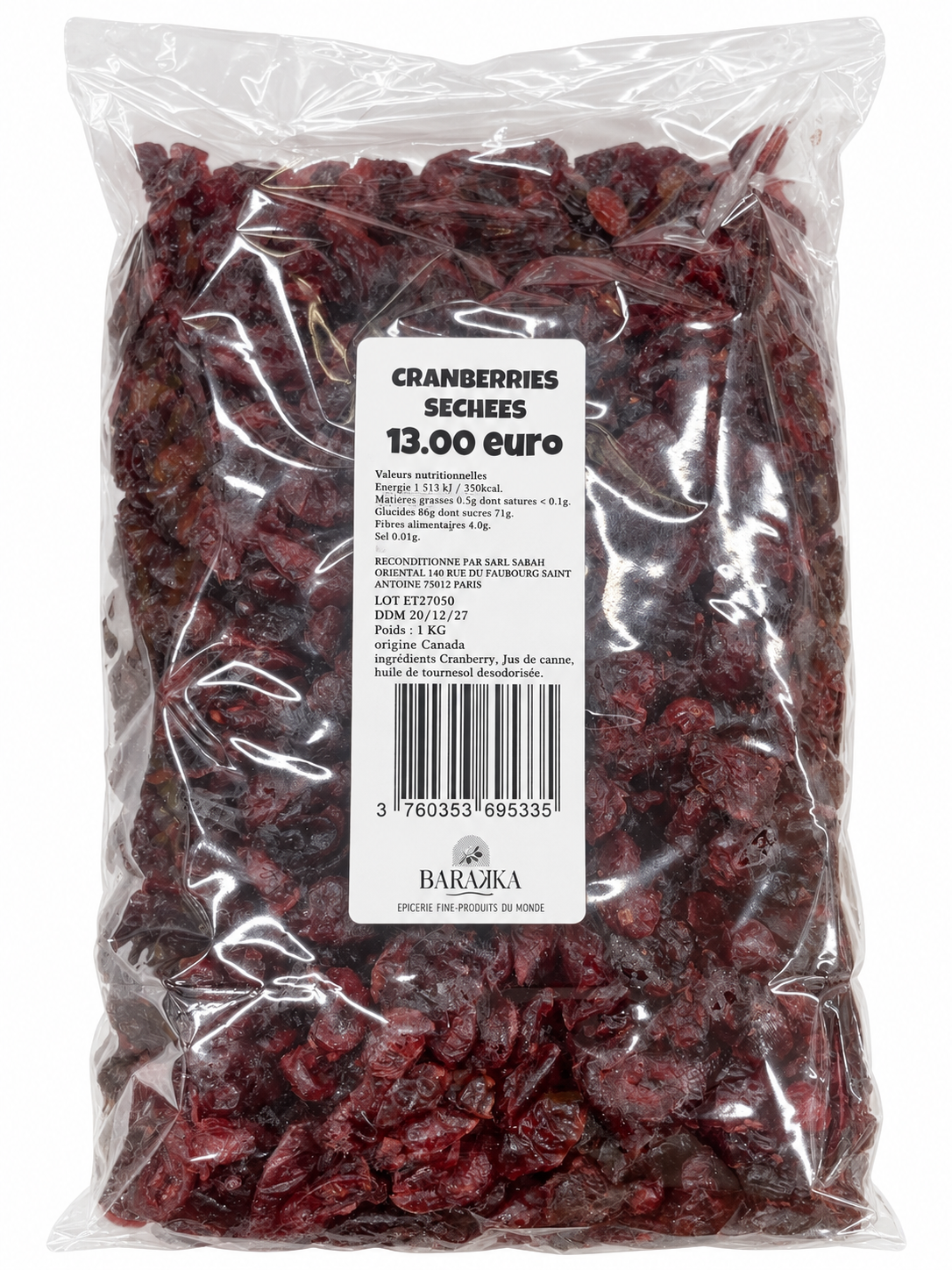 Cranberries Séchées Canada 1 kg – Épicerie Barakka