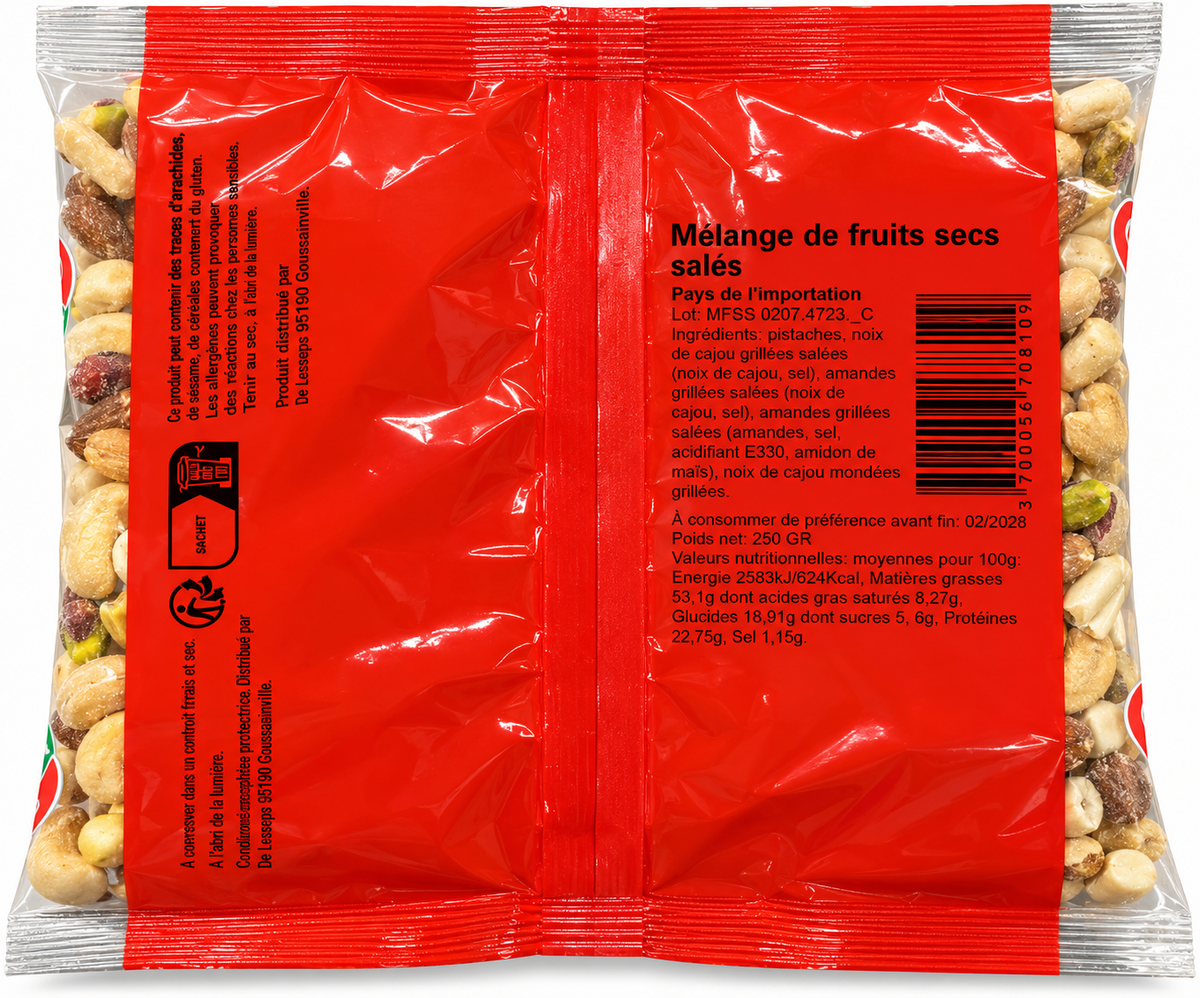 Mélange fruits secs grillées salées 250g – O’régal - Epicerie Barakka
