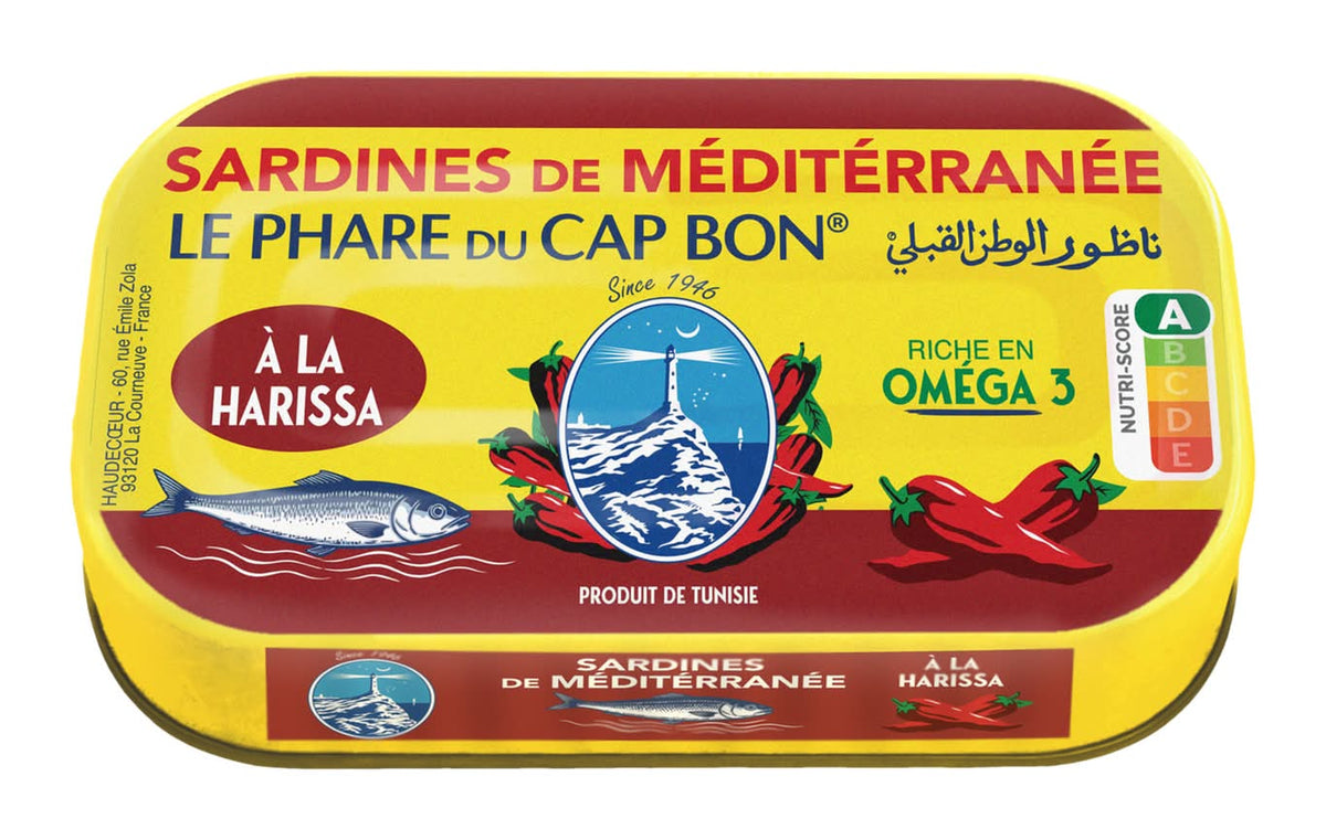 Sardines de Méditerranée à la Harissa 110 g – Le Phare du Cap Bon