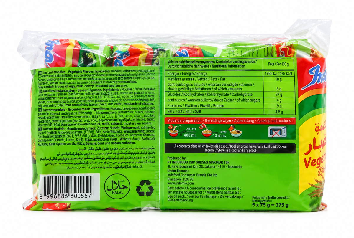 Nouilles instantanées végétariennes 5 sachets - Indomie - Epicerie Barakka