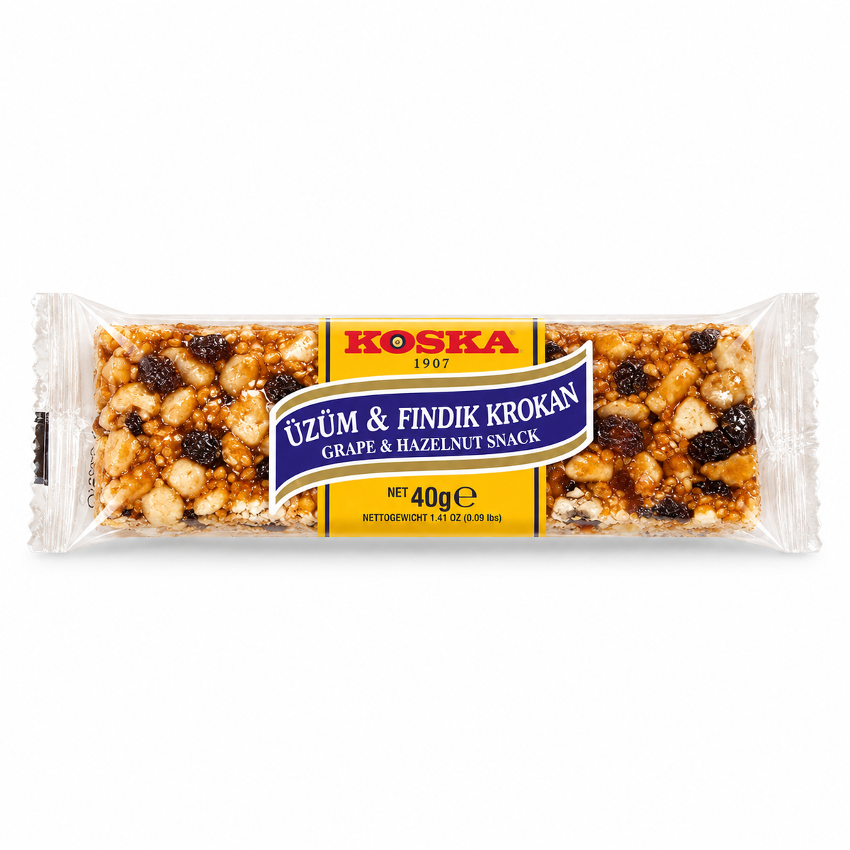 Barre Croquante aux Raisins et Cacahuètes – 40 g – Koska - Epicerie Barakka