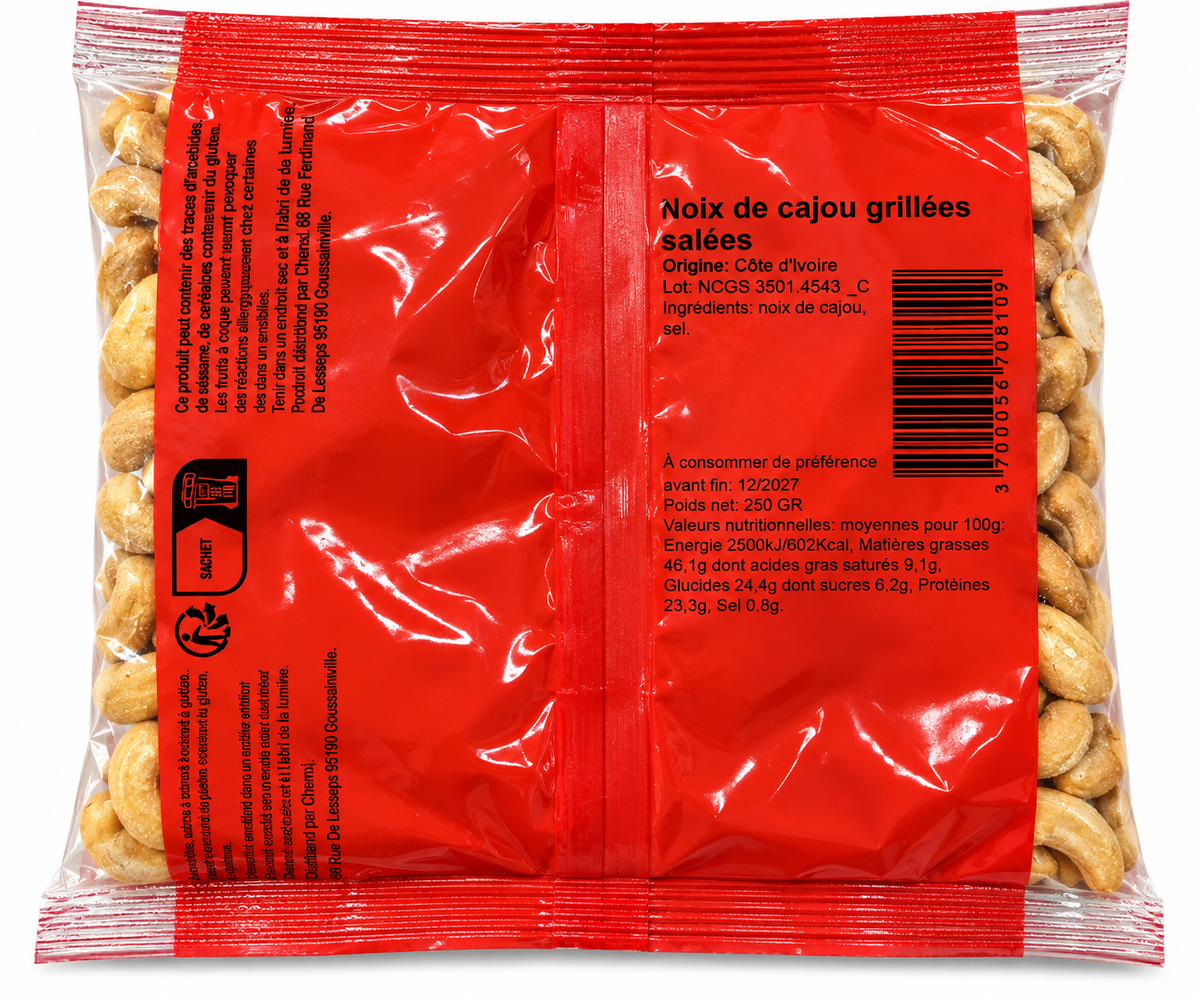 Noix de cajou grillées salées 250g - O’régal - Epicerie Barakka