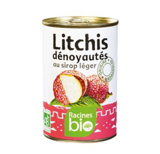 Litchis dénoyautés au sirop bio 420 g – Racines bio