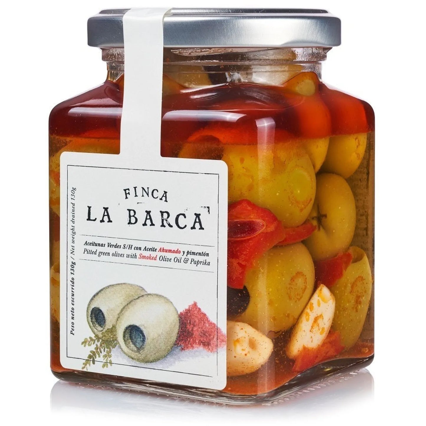 Olives Gordal dénoyautées à l'huile d'olive fumée et au paprika 140 g - Finca La Barca