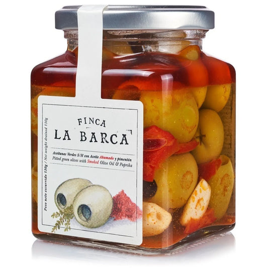 Olives Gordal dénoyautées à l'huile d'olive fumée et au paprika 140 g - Finca La Barca