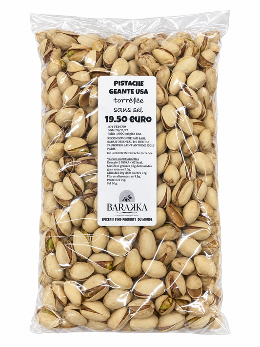 Pistaches géantes torréfiées sans sel USA 800 g – Épicerie Barakka