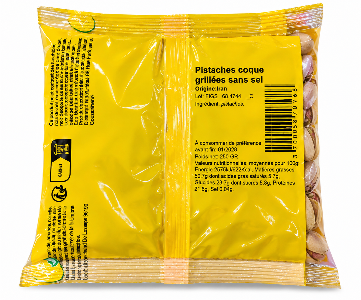 Pistaches grillées sans sel 250g - O’régal - Epicerie Barakka