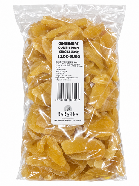 Gingembre confit sans sucre cristallisé en lamelle 1 kg – Épicerie Barakka