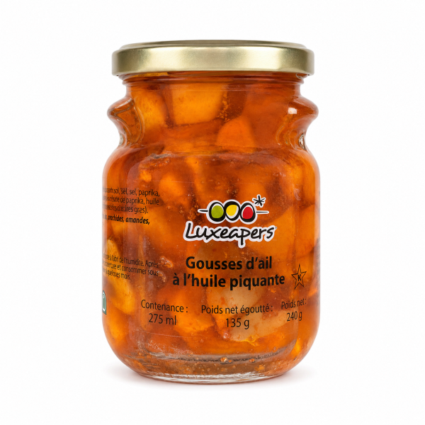 Gousses d’ail à l’huile pimenté 240g - Luxeapers