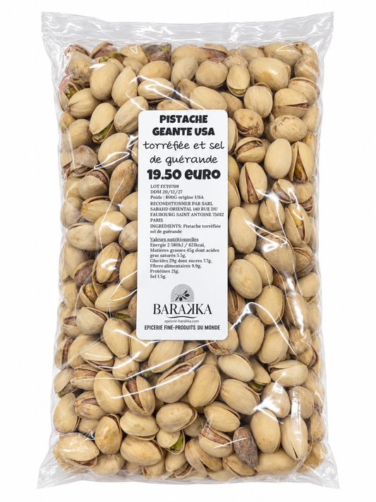 Pistaches géantes torréfiées au sel de Guérande USA 800 g – Épicerie Barakka