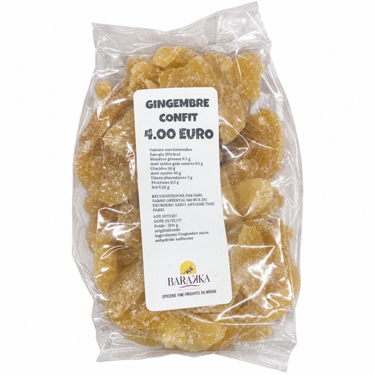 Gingembre confit en lamelles cristallisées 300 g – Épicerie Barakka