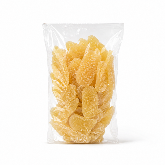 Gingembre confit en lamelles cristallisées 300 g en sachet naturel - Épicerie Barakka